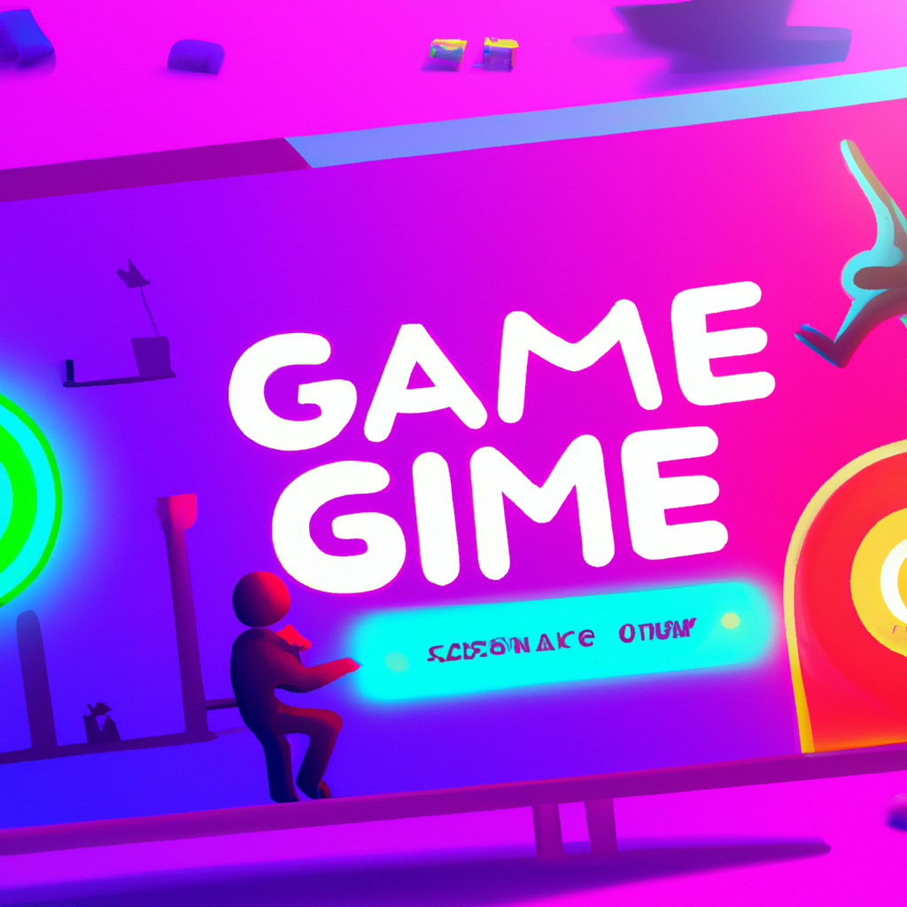 Arcadeforge hero artwork: neon arcade scene with small teams